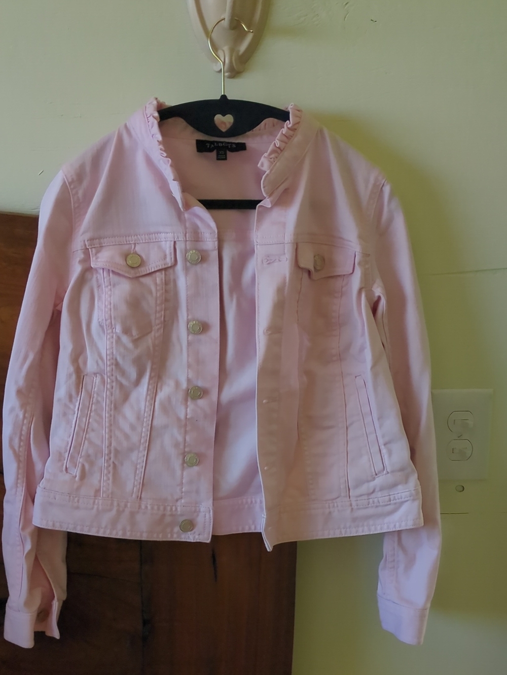 Talbots Light Pink Ruffle-Trim Denim Jacket